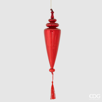 Decorazione fuso in vetro di colore rosso con nappa cm. 8 x 30 h. EDG