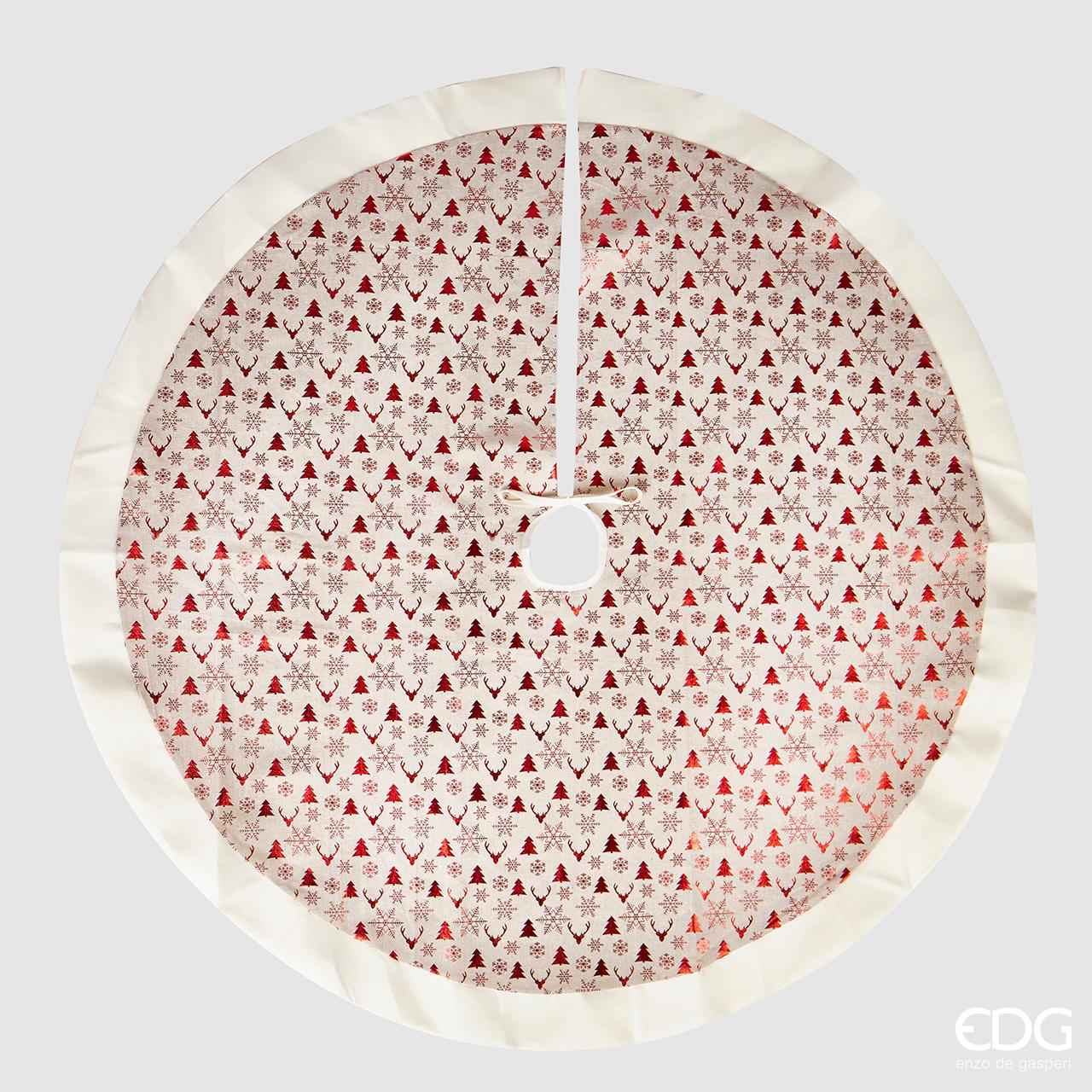 Copri base per albero di natale. Dimensioni: diametro cm 120Colore: disegni in rosso su fondo beige chiaro.
