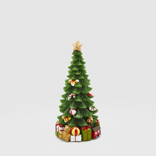 Candela decorata a forma di albero di natale con stoppino. Dimensioni: cm ø 10 x 22 h. In negozio e online su tuttochic.it