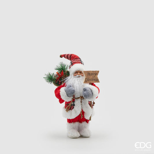 Babbo Natale in tessuto con cartello. Dimensioni: cm 16 x 30 h. In negozio e online su tuttochic.it