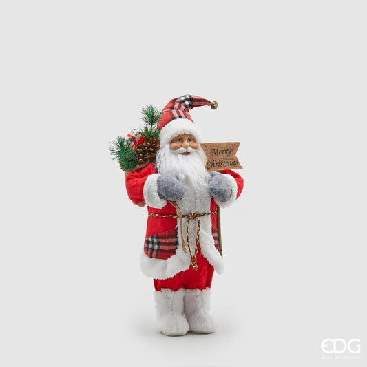 Babbo Natale in tessuto con cartello. Dimensioni: cm 25 x 46 h. In negozio e online su tuttochic.it