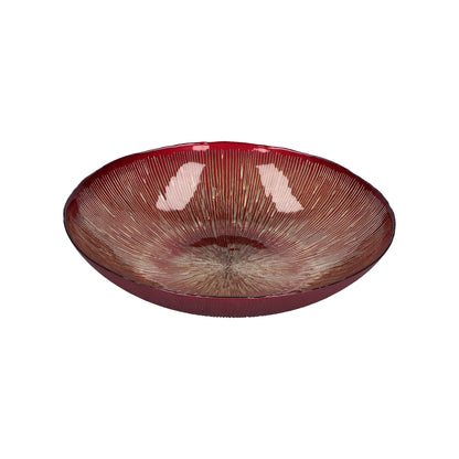 Centrotavola in vetro di colore rosso e oro. Dimensioni: Ø 33 cm. In negozio e online su tuttochic.it