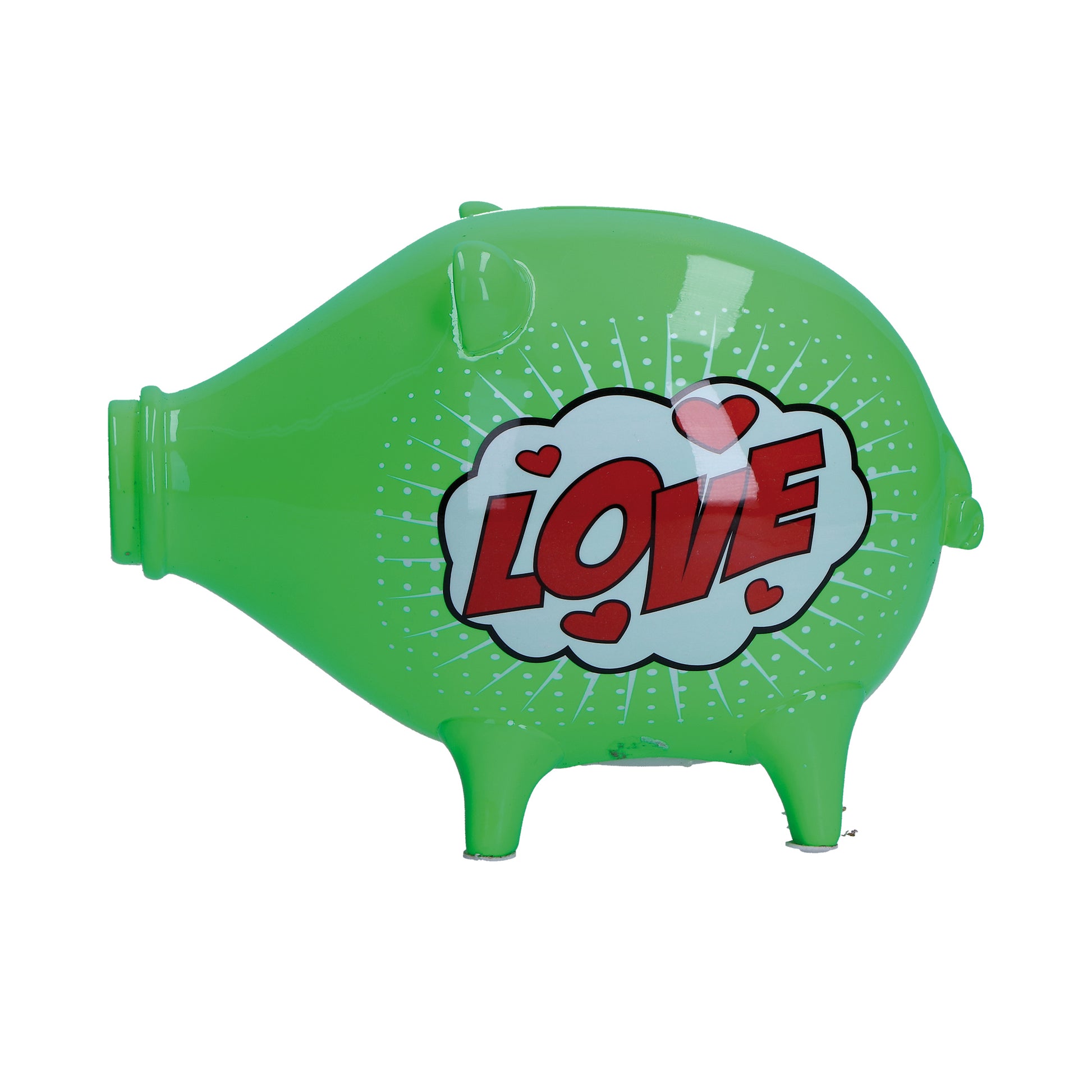 Salvadanaio, in resina decorata su entrambi i lati "Love" di colore verde. Dimensioni: cm 17 X 9 X H 13. In negozio e online su tuttochic.it