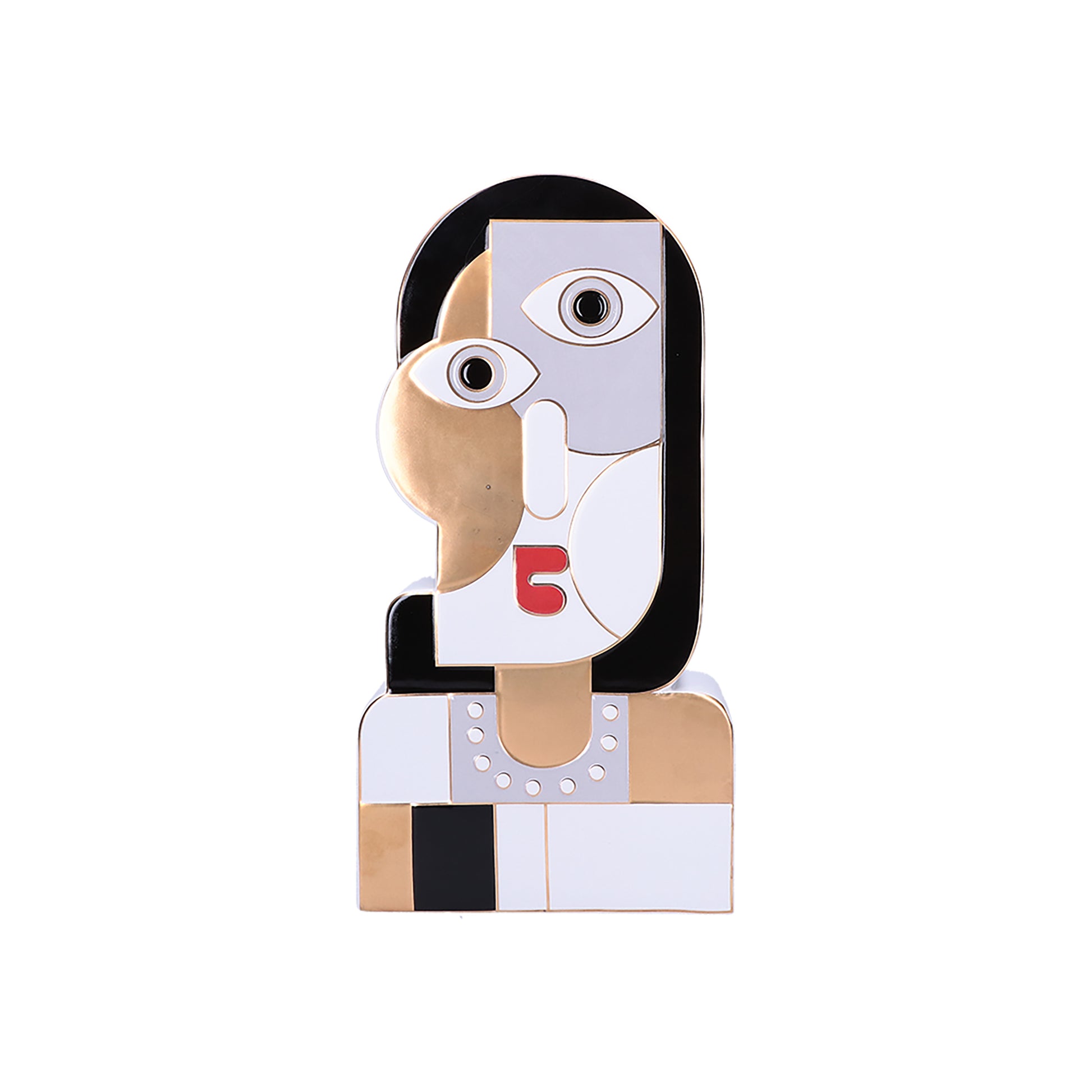 Vaso realizzato in ceramica lucida con decorazione stile Picasso su entrambi i lati, un lato colorato (come figura), l'altro viso completamente bianco.  Collezione Drittonegliocchi.  Dimensioni: cm 22 x 8 x h 43. In negozio e online su tuttochic.it