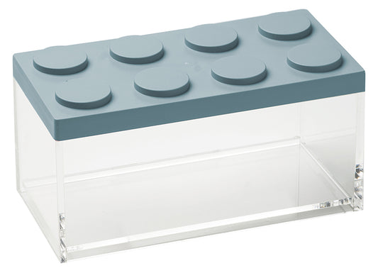 Barattolo contenitore ermetico in acrilico trasparente con coperchio in stile Lego, assemblabili e modulabili. Utilizzabili non solo in cucina, lavabili in lavastoviglie, idonei al contatto alimentare. Dimensione: cm.10 x 20 x h 10,5 Capacità: lt.1,5 Colore: azzurro polvere Made in Italy