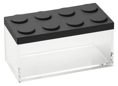 Barattolo contenitore ermetico in acrilico trasparente con coperchio in stile Lego, assemblabili e modulabili. Utilizzabili non solo in cucina, lavabili in lavastoviglie, idonei al contatto alimentare. Dimensione: cm.10 x 20 x h 10,5 Capacità: lt.1,5 Colore: nero Made in Italy