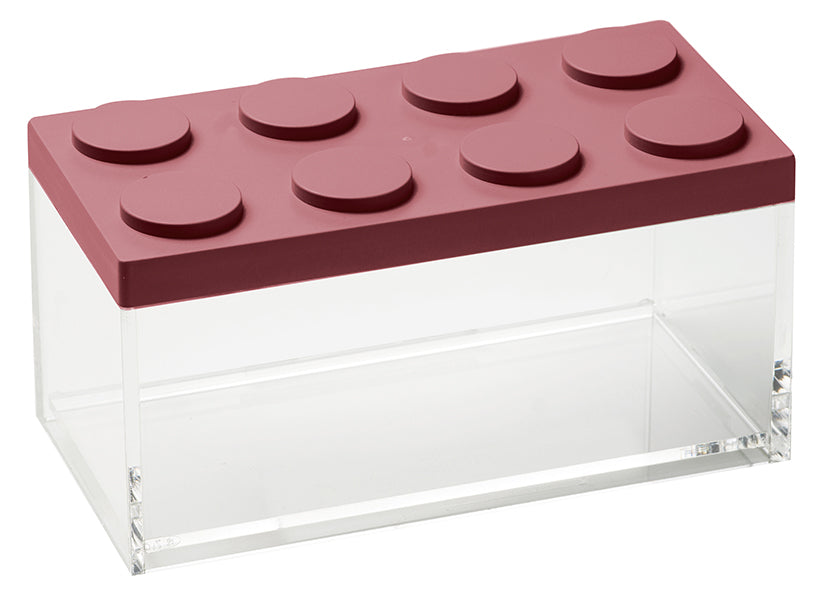 Barattolo contenitore ermetico in acrilico trasparente con coperchio in stile Lego, assemblabili e modulabili. Utilizzabili non solo in cucina, lavabili in lavastoviglie, idonei al contatto alimentare. Dimensione: cm.10 x 20 x h 10,5 Capacità: lt.1,5 Colore: rosso Made in Italy