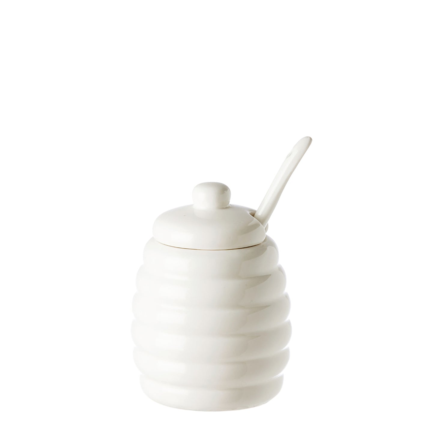 Zuccheriera in porcellana bianca lavorata con cucchiaino. Dimensioni h10 cm, Ø 6,5 Lavabile in lavastoviglie Utilizzabile in microonde Utilizzabile in forno tradizionale