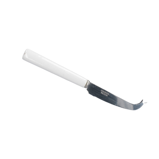 Coltello per formaggi in acciaio inox con manico in porcellana bianca. Dimensioni: 2,5 x 23 x h 2 cm Lavabile in lavastoviglie