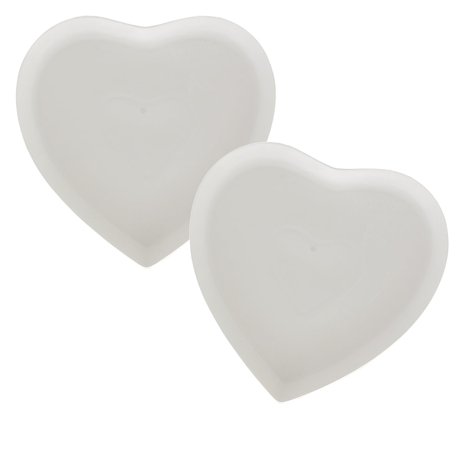 Set di 2 piattini da dolce in porcellana bianca a forma di cuore. Dimensioni: 17 x 17 x h 1,5 cm Lavabile in lavastoviglie Utilizzabile in microonde Utilizzabile in forno tradizionale