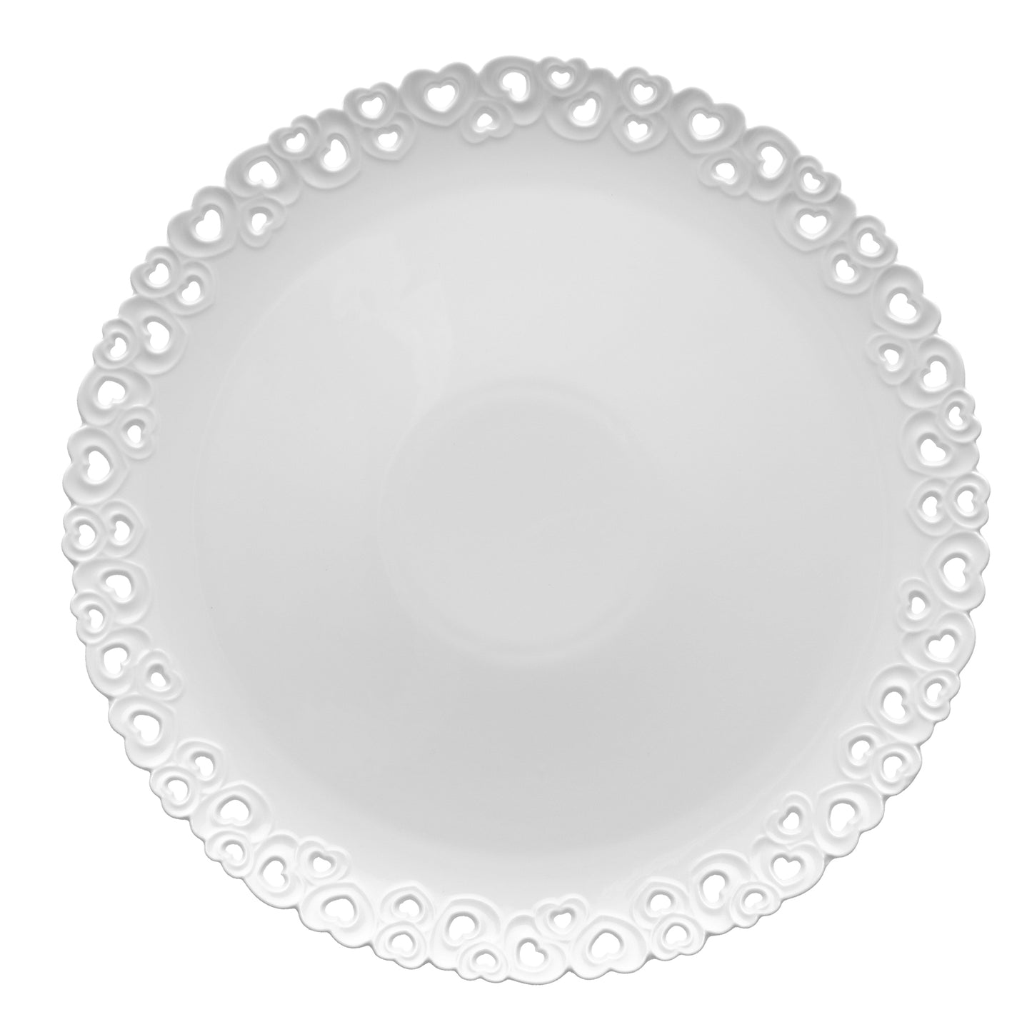 Piatto torta traforato in porcellana bianca. Dimensioni:&nbsp;h 2,5 cm, Ø 34 Lavabile in lavastoviglie Utilizzabile in microonde Utilizzabile in forno tradizionale