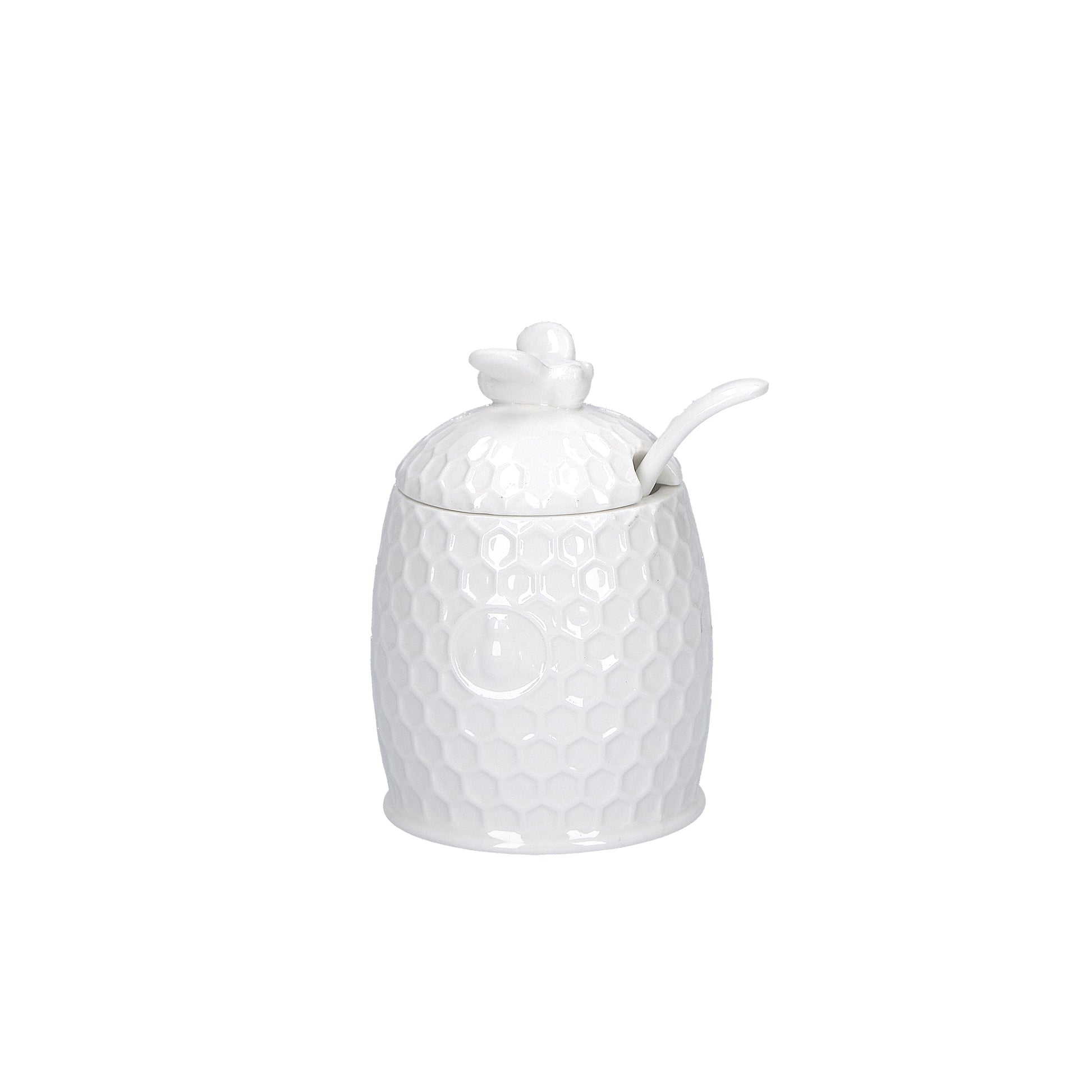 Zuccheriera in porcellana bianca con cucchiaino. Dimensioni: h10 cm, Ø 6,5 Lavabile in lavastoviglie Utilizzabile in microonde Utilizzabile in forno tradizionale 