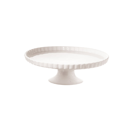 Alzata piatto torta in porcellana bianca con bordo merlato cm. 29x9 di altezza