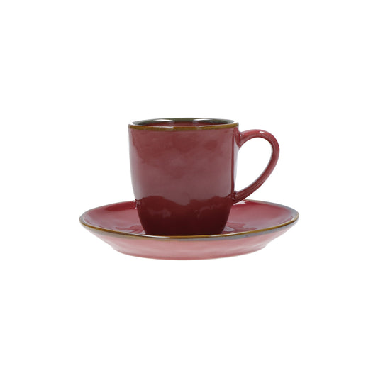 Tazzina caffè con piattino di colore rosso malaga della linea Concerto.  L’apparecchiatura è bellissima tono su tono o nei diversi abbinamenti di colore. Materiale: Stoneware Capacità: 90 cc Lavabile in lavastoviglie. Utilizzabile in microonde. Non Utilizzabile in forno tradizionale. In negozio e online su tuttochic.it