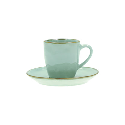 Tazzina caffè con piattino di colore verde acqua della linea Concerto.  L’apparecchiatura è bellissima tono su tono o nei diversi abbinamenti di colore. Materiale: Stoneware Capacità: 90 cc Lavabile in lavastoviglie. Utilizzabile in microonde. Non Utilizzabile in forno tradizionale. In negozio e online su tuttochic.it