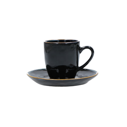 Tazzina caffè con piattino di colore nero della linea Concerto.  L’apparecchiatura è bellissima tono su tono o nei diversi abbinamenti di colore. Materiale: Stoneware Capacità: 90 cc Lavabile in lavastoviglie. Utilizzabile in microonde. Non Utilizzabile in forno tradizionale. In negozio e online su tuttochic.it