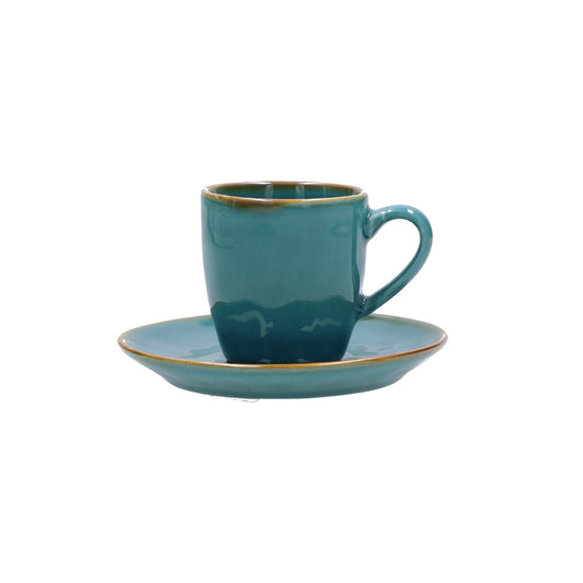 Tazzina caffè con piattino di colore ottanio della linea Concerto.  L’apparecchiatura è bellissima tono su tono o nei diversi abbinamenti di colore. Materiale: Stoneware Capacità: 90 cc Lavabile in lavastoviglie. Utilizzabile in microonde. Non Utilizzabile in forno tradizionale. In negozio e online su tuttochic.it