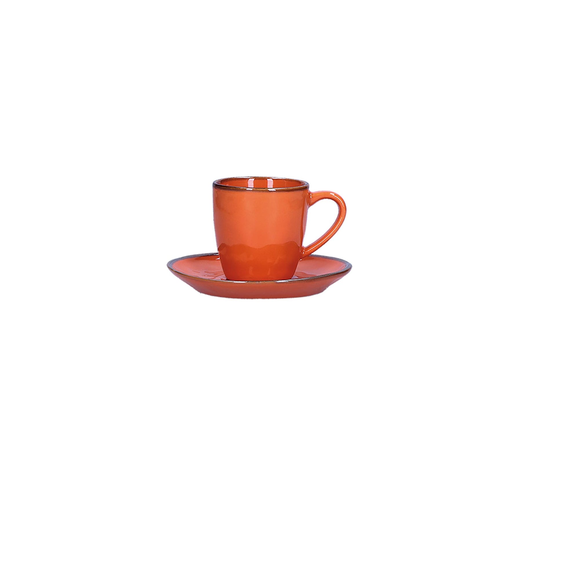 Tazzina caffè con piattino di colore arancione della linea Concerto.  L’apparecchiatura è bellissima tono su tono o nei diversi abbinamenti di colore. Materiale: Stoneware Capacità: 90 cc Lavabile in lavastoviglie. Utilizzabile in microonde. Non Utilizzabile in forno tradizionale. In negozio e online su tuttochic.it