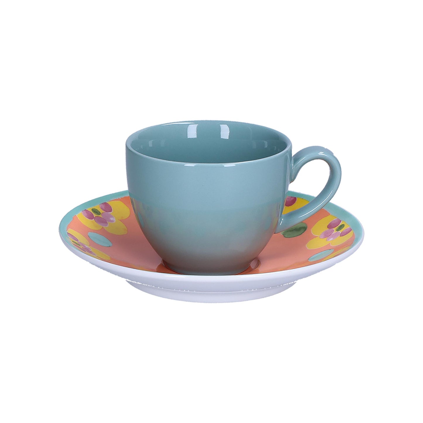 Set di 6 tazze da tè con piatto in porcellana decorata. Capacità: cc 200 Lavabile in lavastoviglie Utilizzabile in forno a microonde. In negozio e online su tuttochic.it