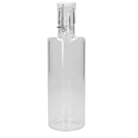 Bottiglia in acrilico trasparente, per alimenti, lavabile in lavastoviglie. Capacità: lt. 1,0. Dimensioni: cm ø 8,5 x 28 h. In negozio e online su tuttochic.it