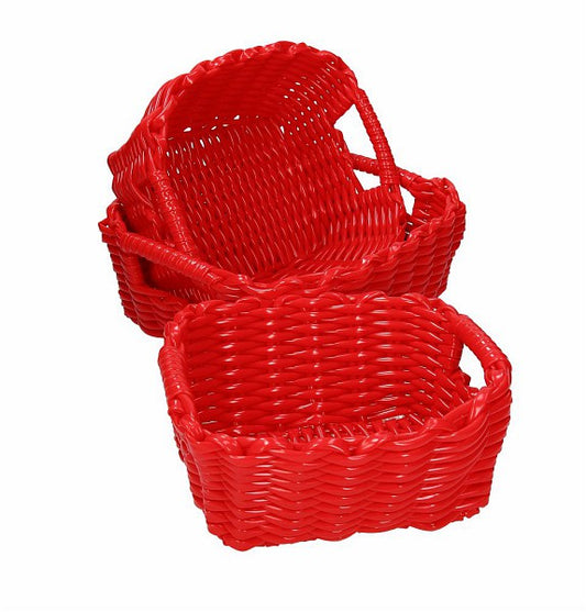 Set di 3 cestini rettangolari in plastica per alimenti di colore rosso. Composto da:1 cestino rettangolare cm 20X241 cestino rettangolare cm 23X281 cestino rettangolare cm 27X30. In negozio e online su tuttochic.it