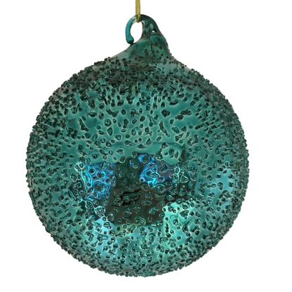 Decorazione palla vetro colore turchese con micro bolle. Diametro cm. 12