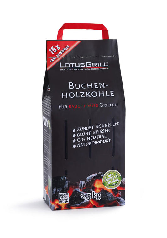 Carbonella di faggio, formato ideale per usare il LotusGrill senza fumo. Questa carbonella si accende velocemente, è naturale e garantisce 15 accensioni per il LotusGrill G34. Confezione da 2,5 Kg. In negozio e online su tuttochic.it