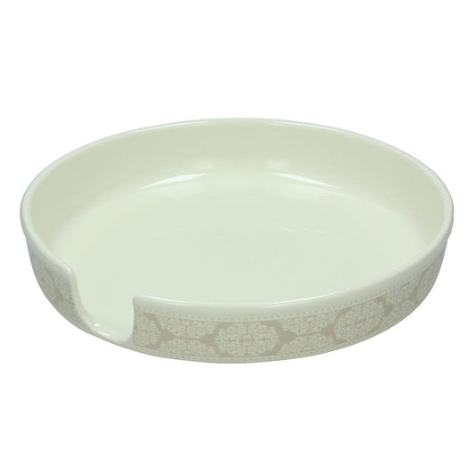 Contenitore porta piatti in ceramica decorata Bonheur. Dimensione: larghezza in cm. 25 altezza in cm. 5 Per alimenti, lavabile in lavastoviglie