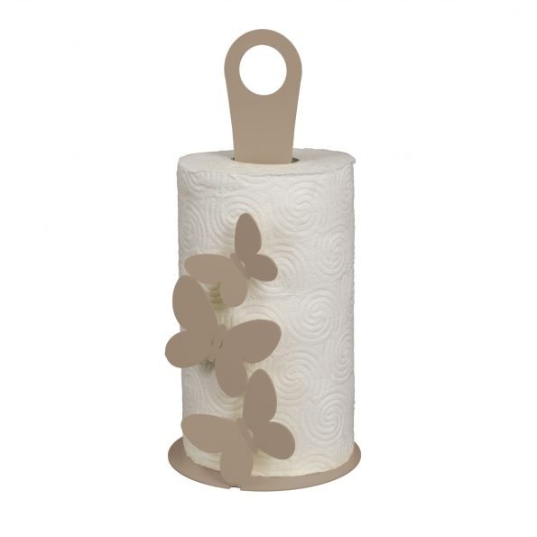 Porta rotoli in metallo verniciato con decoro farfalle. Dimensione: cm 15 x 33 H. In negozio e online su tuttochic.it