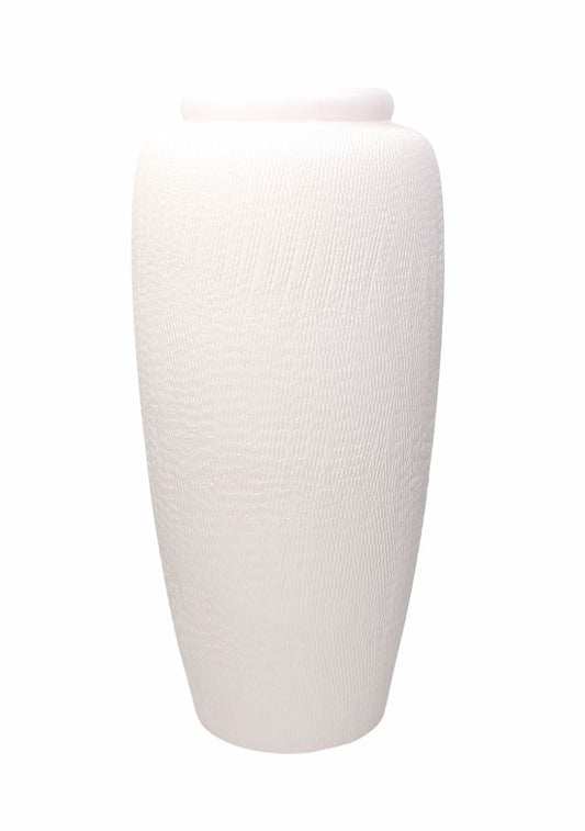 Vaso portafiori in ceramica lavorata di colore bianco. Dimensioni: cm 20 x 40 h