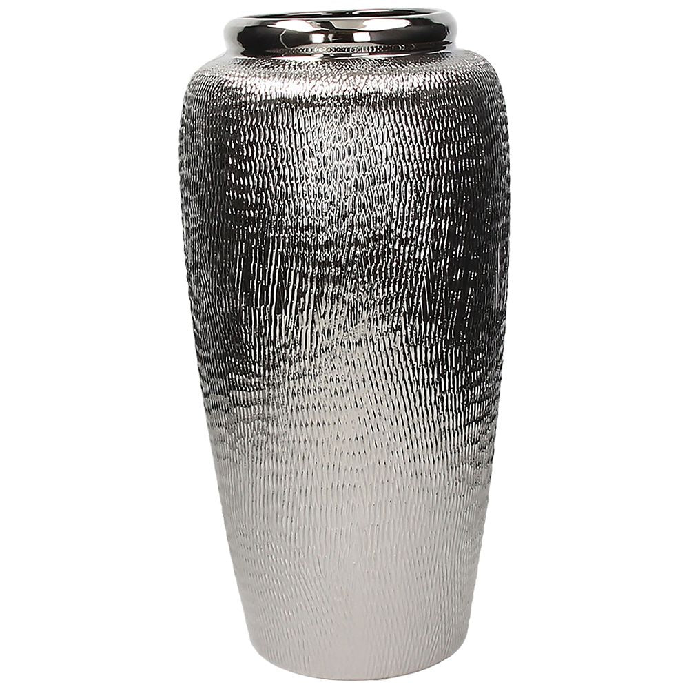 Vaso portafiori in ceramica decorato e colorato silver lucido. Dimensioni: cm 24 x 51 h